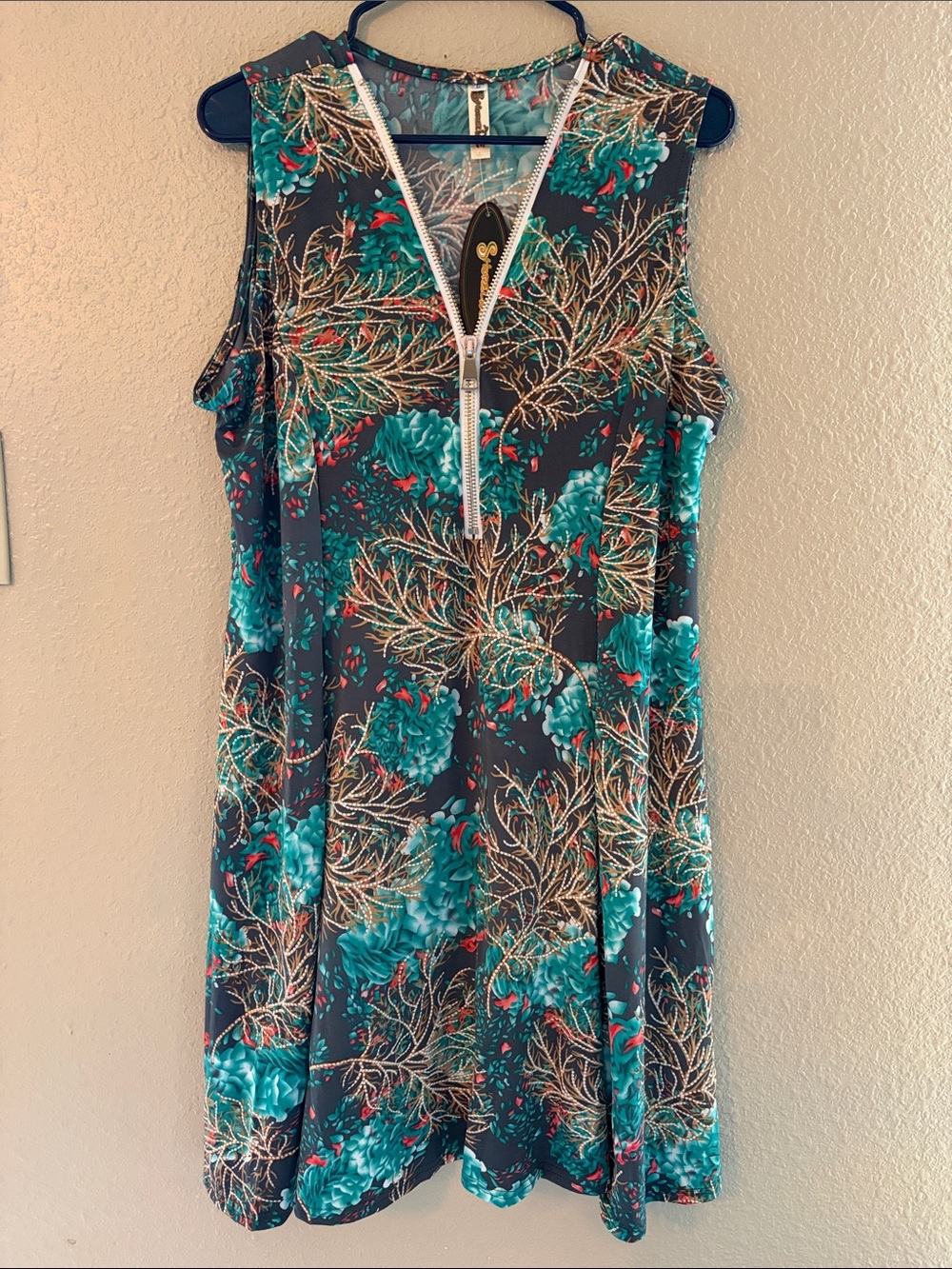 Shoreline Teal Floral Zip-Front Swim Coverup